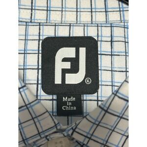 FootJoy Mens XL Blue White Windowpane Plaid Golf Polo Shirt Vandermere CC Logo